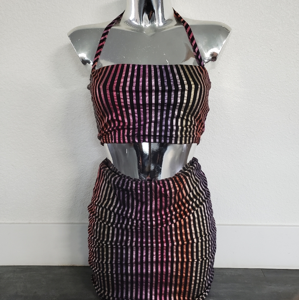 Multicolored Metallic Black Bead Striped Set